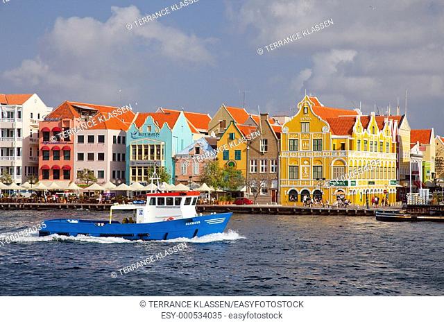 Colorful Dutch colonial architecture in the buildings in the Punda section of Curacao, Netherland Antilles