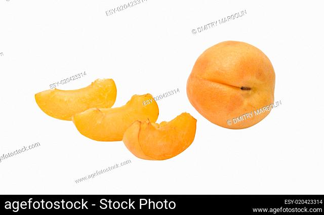 Apricot and segments isolated on white background