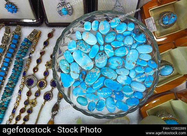 Turquoise stones are machined and processed in a workshop in the bazaar in the Iranian city of Mashhad, taken on 14.06.2017