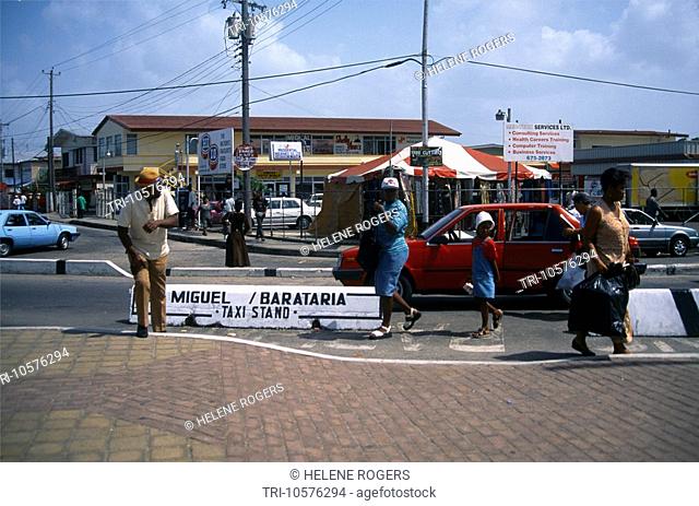 Port of Spain Trinidad Street Scene People Waiting at Taxi Stand