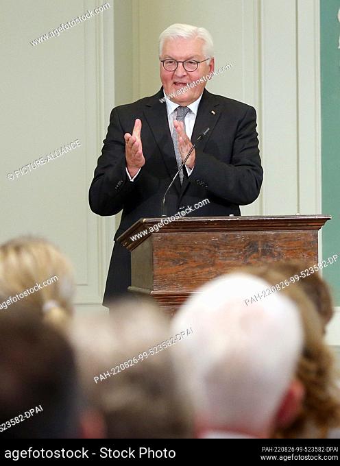 26 August 2022, Berlin: Federal President Frank-Walter Steinmeier delivers a speech at the service celebrating the 80th birthday of retired Bishop Wolfgang...