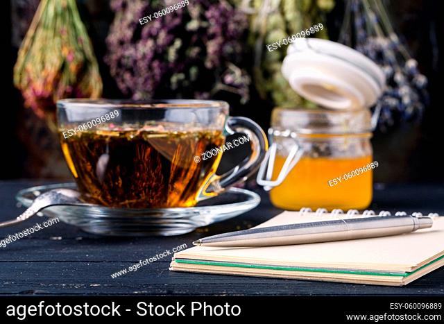 honey and healing herbs for folk medicine, ethnoscience concept