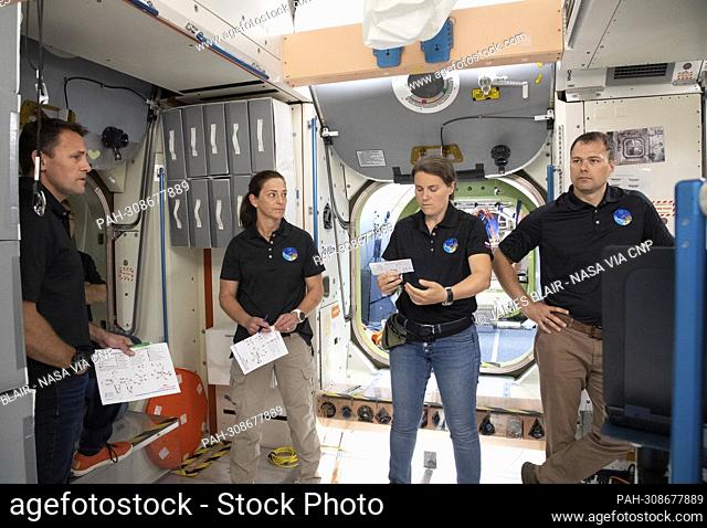 Expedition 68 astronauts and cosmonauts including Nicole Mann and Anna Kikina train for their upcoming International Space Station mission inside a mockup that...