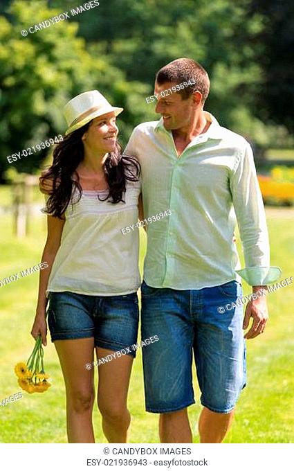 Couple in love walking outdoors