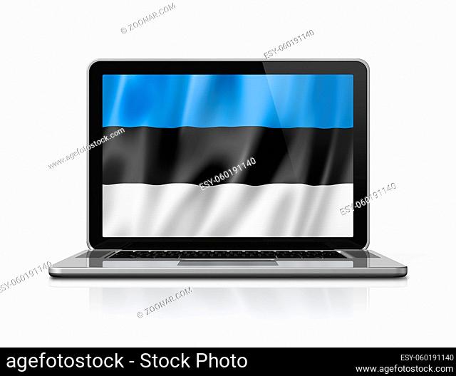 Estonia flag on laptop screen isolated on white. 3D illustration render