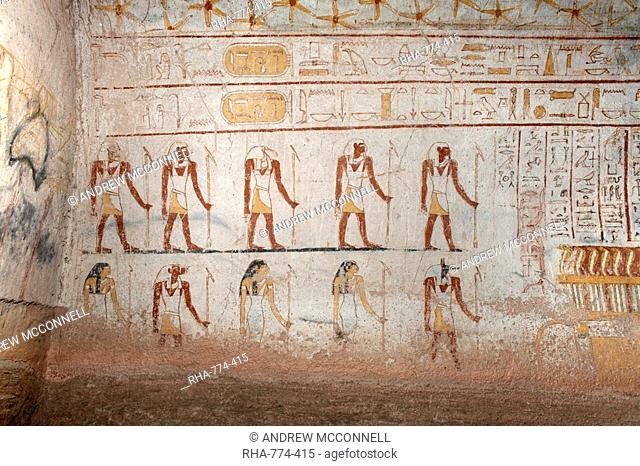 Wall paintings in the tomb of King Tanwetamani, part of the royal cemetery, El Kurru, Sudan, Africa