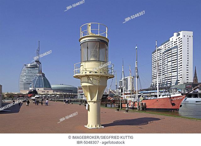 Museum harbour with museum ship and Columbus Center, Bremerhaven, Bremen, Germany, Europe