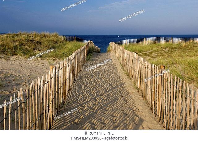 France, Loire Atlantique, Croisic roadstead, La Thurballe, sand dune protection, barriers at entrance