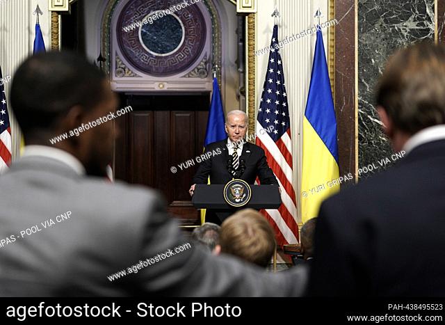 United States President Joe Biden and President Volodymyr Zelensky of Ukraine hold a joint press conference in the Indian Treaty Room in the Eisenhower...