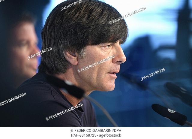 The head coach of German national soccer team, Joachim Loew, speaks during a press conference in Duesseldorf, Germany, 29 August 2016