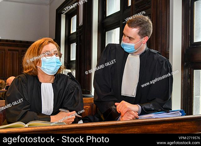Lawyers representing the civil parties pictured during the arrest in the trial of the 2010 gas explosion of a building in the Rue Leopold street in Liege