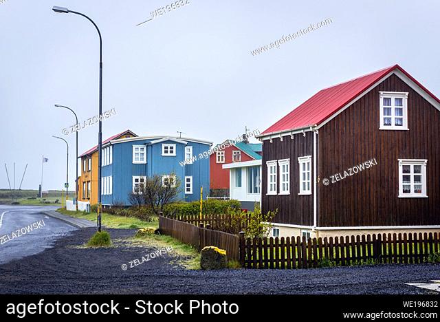 Traditional houses in Eyrarbakki fishing village on the south coast of Iceland