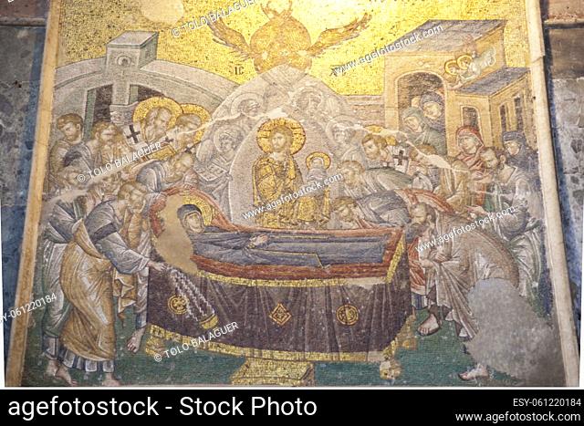 Mosaico del tránsito de la virgen , nave principal. Monasterio de San Salvador en Chora, siglo XI. Estambul. Turquia. Asia