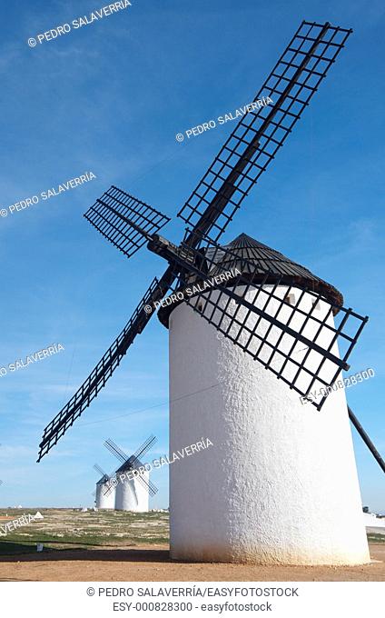 group of traditional windmills in Campo de Criptana, Ciudad Real, Castilla La Mancha, Spain