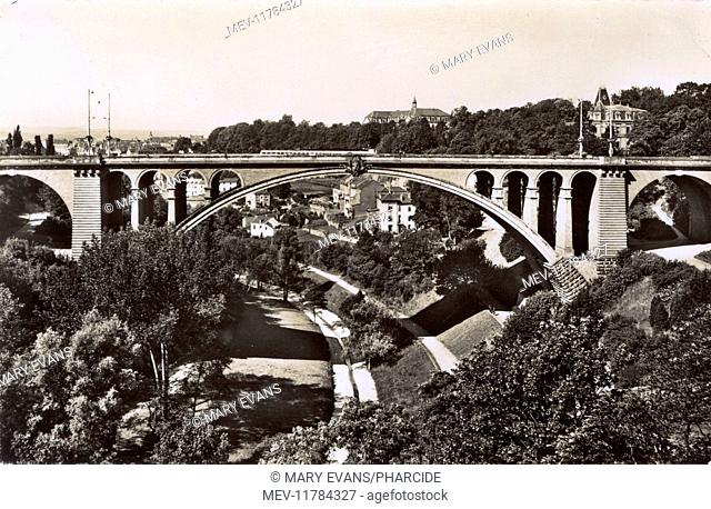 Adolphe Bridge and Petrusse Valley, Luxembourg City, Luxembourg. The bridge was named after Grand Duke Adolphe, opened in 1903