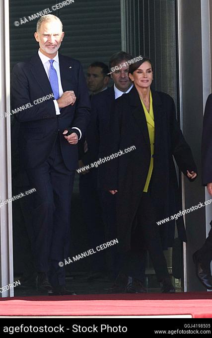 King Felipe VI of Spain, Queen Letizia of Spain attends departure to Denmark for 3 Days State Visit at Adolfo Suarez-Madrid Barajas Airport on November 6