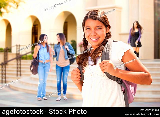 Cute Hispanic Teen Girl Student Walking on School Campus
