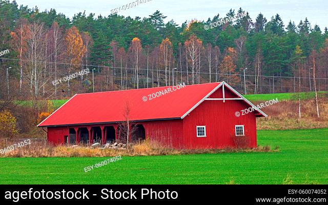 Big Red Barn at Farm in Norway