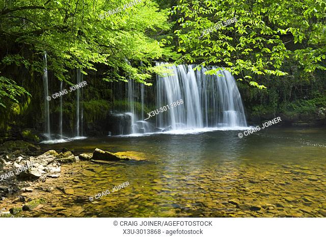 Sgwd Ddwli Uchaf (Upper Gushing Falls) waterfall on the Nedd Fechan in the Brecon Beacons National Park near Pontneddfechan, Powys, Wales
