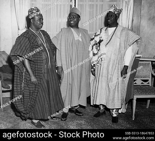 Here On Economic Mission.(Left to Right) Chief C.D. Akran (Minister of Development) Chief Obafemi Awolowo, Premier of Western region, and chief M.S