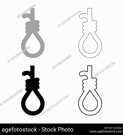 Loop for gallows hangman's noose Rope suicide lynching set icon grey black color vector illustration image simple solid fill outline contour line thin flat...