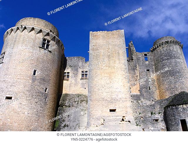 tour, rempart, ciel bleu, douves, france, lot-et-garonne, chateau de bonaguil médiéval