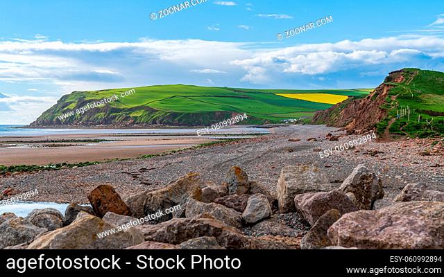 The beach and cliffs in St Bees near Whitehaven, Cumbria, England, UK