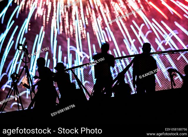 Fireworks and a lot of people silhouette. Shooting Location: Yokohama-city kanagawa prefecture
