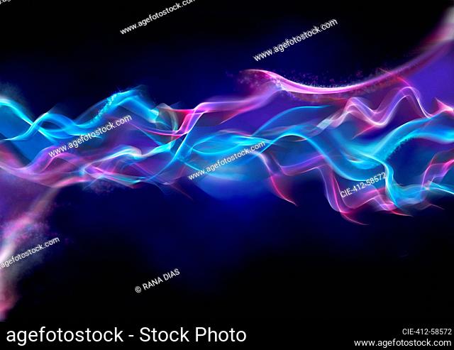 Abstract purple and blue wave pattern on black background