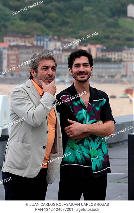 San Sebastian, Spain, 23/09/2019.- Ricardo Darin and Chino Darin father and son actors pose for photographers for the presentation of his film ""The Odyssey of...