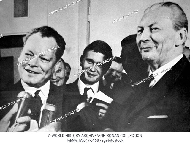 Vice chancellor Willy Brandt (1913 – 1992) German statesman and politician with Kurt Georg Kiesinger 1904 – 1988 Chancellor of West Germany 1966- 1969 with