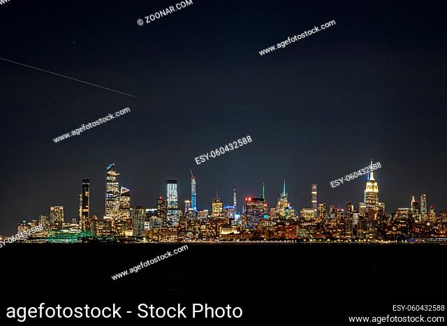 New York City, United States - September 18, 2019: Midtown Manhattan skyline at night. View from Jersey City