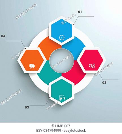 Infographic with hexagons and rhombus on the grey background