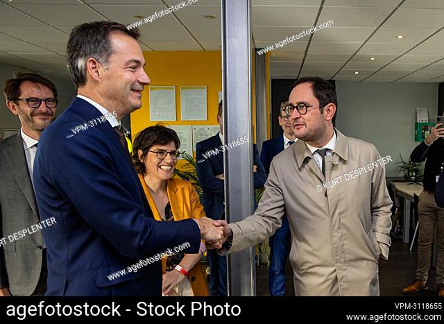 Prime Minister Alexander De Croo and Justice Minister Vincent Van Quickenborne pictured during the inauguration of the first zone of an offshore wind farm in...