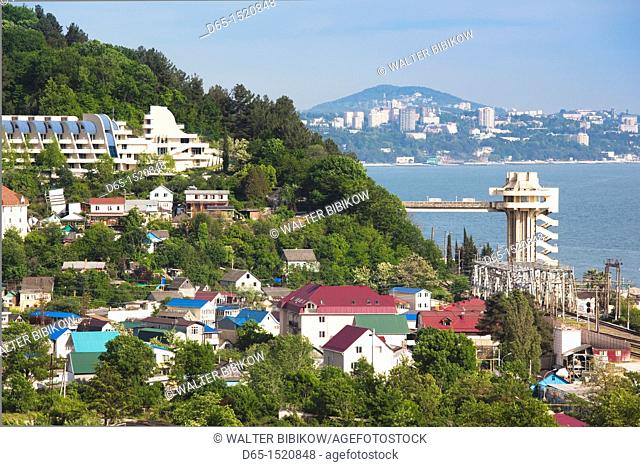 Russia, Black Sea Coast, Sochi-area, Dagomys, elevated town view