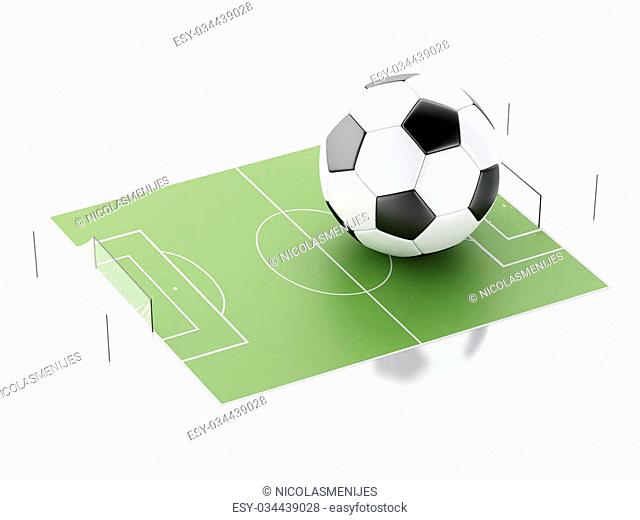 3d illustration. Soccer ball on a soccer field. Sports concept. Isolated white background
