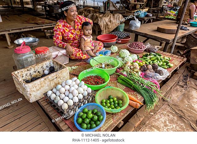 Local market in the village of Angkor Ban, on the banks of the Mekong River, Battambang Province, Cambodia, Indochina, Southeast Asia, Asia