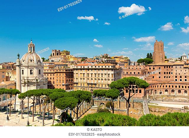 Panoramic view of Imperial Forums in Rome, Italy
