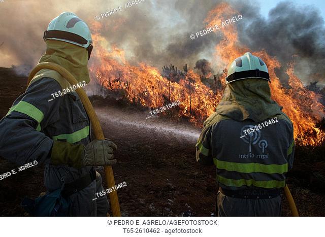 Forest fire in the Serra do Careon, Province of Lugo, Galicia, Spain (09/08/2015)