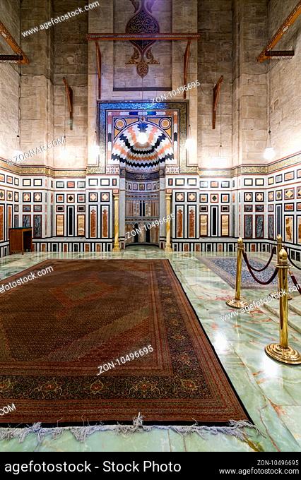 Interior of the tomb of the Reza Shah of Iran, Al Rifaii Mosque (Royal Mosque), located in front the Cairo Citadel, constructed between 1869 and 1912, Cairo