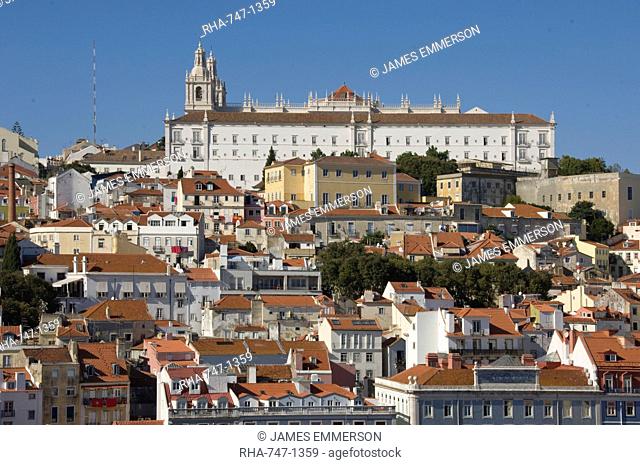 The Alfama district with the Sao Vicente de Fora Monastery, Lisbon, Portugal, Europe