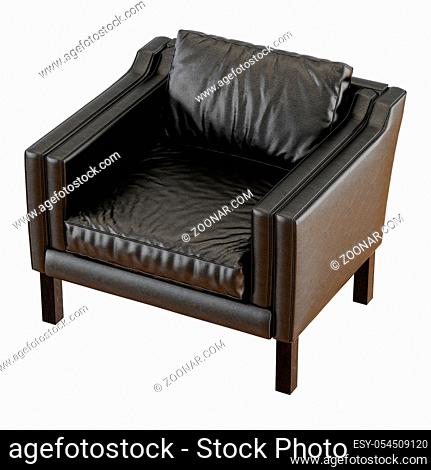 Soft black leather armchair 3d rendering