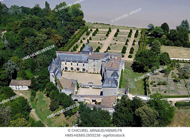 France, Gironde, the castle of Vayres and the Dordogne river (aerial view)