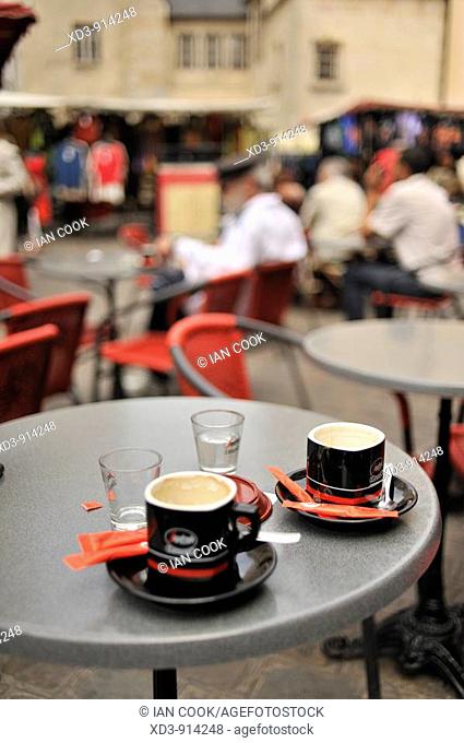 café scene at market, Dijon, Burgundy, France