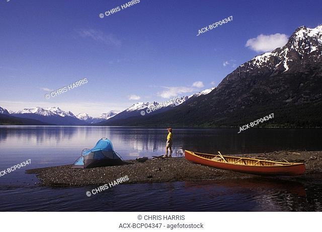 canoe campiong on Tatlayoko Lake, British Columbia, Canada