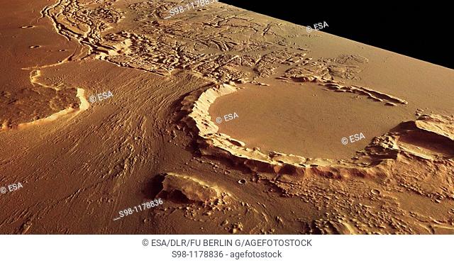 Mars Express flew over the boundary between Kasei Valles and Sacra Fossae and imaged the region, acquiring spectacular views of the chaotic terrain in the area...