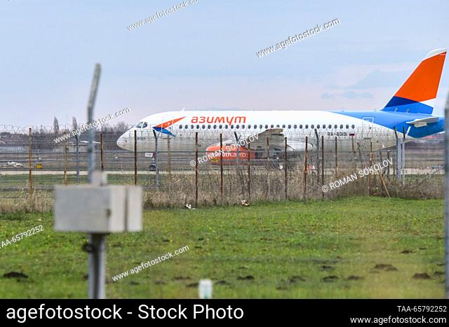 RUSSIA, KRASNODAR - DECEMBER 15, 2023: A passenger plane performs a test flight operated by the Azimuth airline at the Krasnodar International Airport...