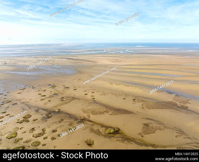 Low tide in the bay Baie de Vey from the air