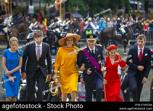Princess Eleonore, Prince Gabriel, Queen Mathilde of Belgium, King Philippe - Filip of Belgium, Crown Princess Elisabeth and Prince Emmanuel arrive for the Te...