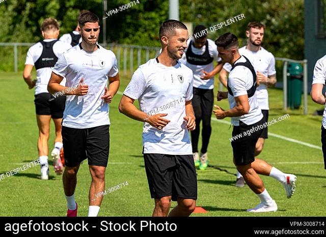 Oostende's Evangelos Patoulidis and Oostende's Maxime D'Arpino pictured during the first training session of the 2021-2022 season